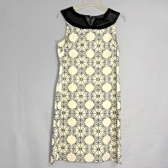 Adrianna Papell Dresses & Skirts - Adrianna Papell Womens Eyelet Linen Blend Dress Size 8 Sheath Embroidered Luxury